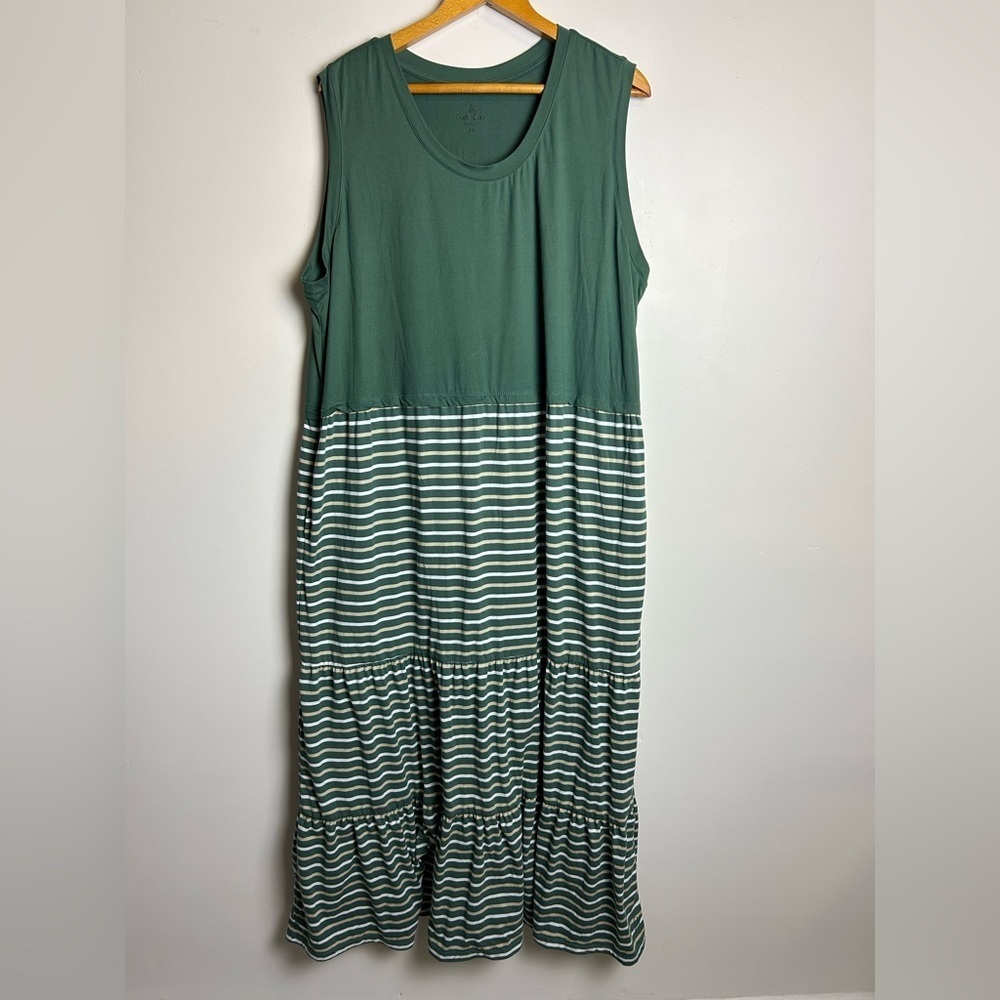 Cuddl Duds Midi Dress Plus 2X Women Striped Stretch Comfortable Soft Resort‎